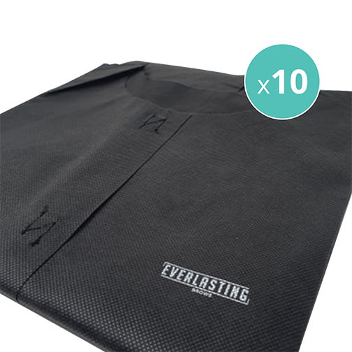 Everlasting black branded disposable aprons x 10